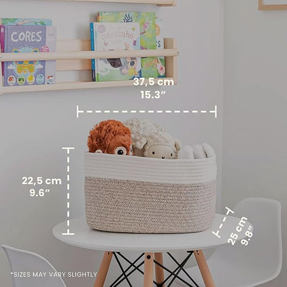 OrganiHaus Rope Baskets for Shelves - Set of 3 Woven Storage Baskets for Organizing, Closet & Toy Storage - Brown/Off-White -