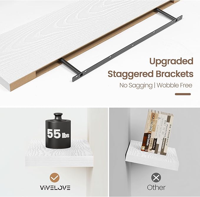 Vivelove White Floating Shelves 40 Inches Long, Wall Display Shelves with Invisible Brackets, for Bathroom Living Room Kitche