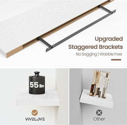 Vivelove White Floating Shelves 40 Inches Long, Wall Display Shelves with Invisible Brackets, for Bathroom Living Room Kitche