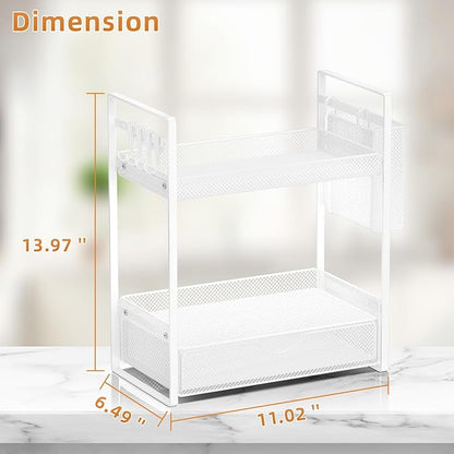 VITVITI 2 Tier Bathroom Organizer Countertop with Drawer, Metal Mesh Bathroom Counter Vanity Organizer Storage, Bath Room She