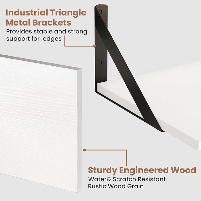 Axeman White Floating Shelves for Wall, 16''W x 8''D Floating Shelves Set of 2, 8 Inch Deep Wall Shelves for Bookshelf Living