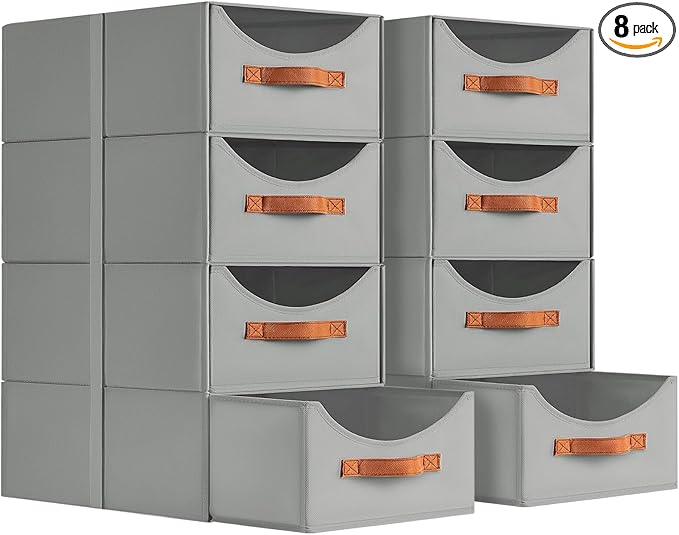 Homsorout Stackable Storage Drawers - Large Collapsible Storage Bins with Drawers, 8 Pack Closet Shelf Organizer Basket, Fabr