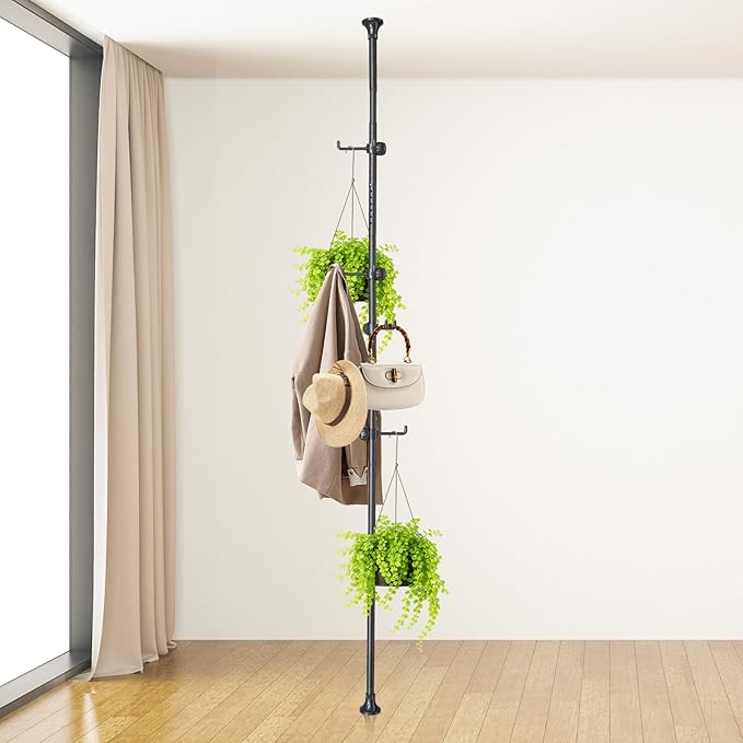 Coat Rack Freestanding with 12 Hooks - Multi-Purpose Organizer for Entryway, Bathroom, Corner & Plant Storage, No Drilling, H