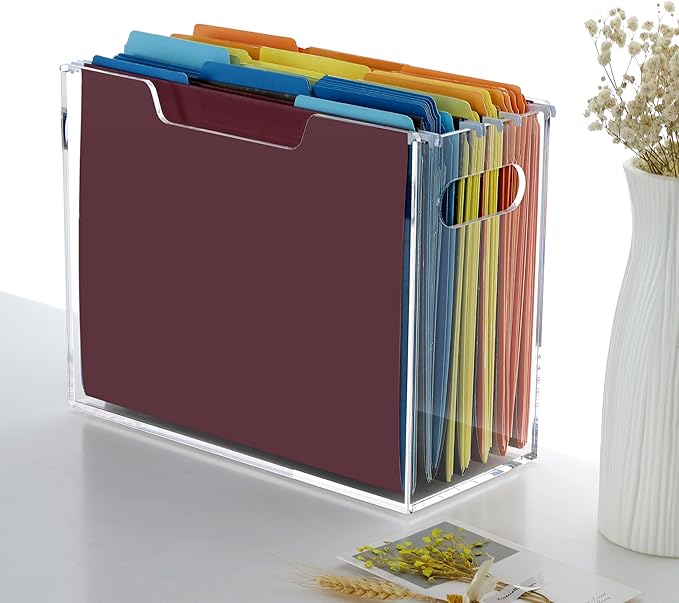 DINGHUO Acrylic File Folder Organizer, Hanging File Organizer Box, File Holder with Handles for Letter Size/A4, Clear File Bo