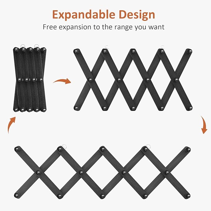 Accordion Wall Hanger, Hat Rack for Wall with 14 Coat Hooks, Expandable Hat Hangers Organizer, Vintage Decorative Coat Rack W