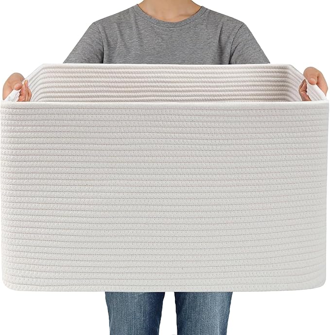 JMvicyroam Woven Blanket Basket,96L Large Storage Bin for Blankets Toys Clothes,Decorative Rope Basket for Living Room Bedroo