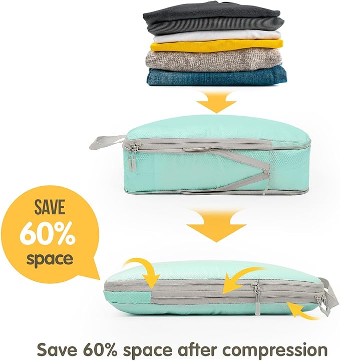Compression Packing Cubes 6 Set, Dual Zipper Compression Packing Cubes for Travel, Space-Saving Packing Bags for Suitcases, p