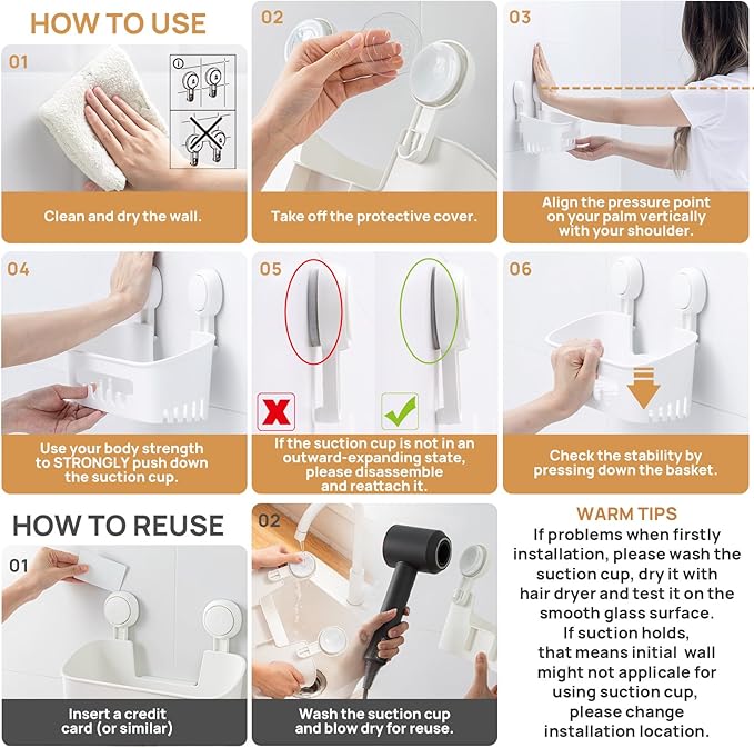 LEVERLOC Shower Caddy Suction Cup, Shower Organizer Removable Bathroom Shelf, Storage Suction Powerful Max Hold 22lbs Bathroo