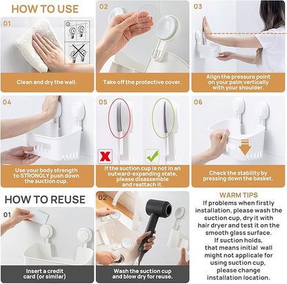 LEVERLOC Shower Caddy Suction Cup, Shower Organizer Removable Bathroom Shelf, Storage Suction Powerful Max Hold 22lbs Bathroo