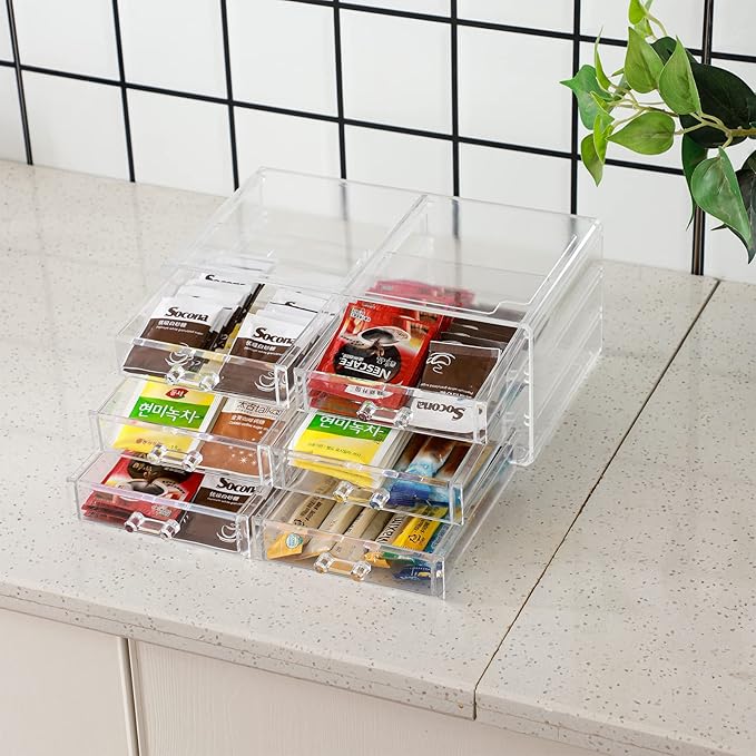 Cq acrylic 1 Pack Clear Acrylic Drawer Organizer Countertop,Stackable 6 Drawers Makeup Storage,Cute Cube Make Up Organizer fo