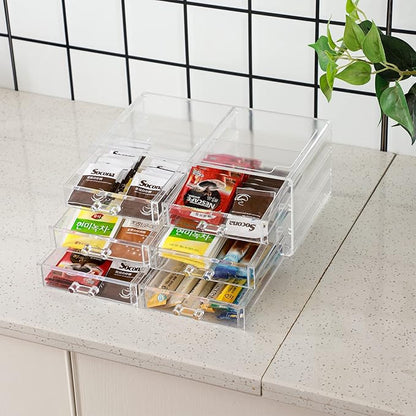 Cq acrylic 1 Pack Clear Acrylic Drawer Organizer Countertop,Stackable 6 Drawers Makeup Storage,Cute Cube Make Up Organizer fo