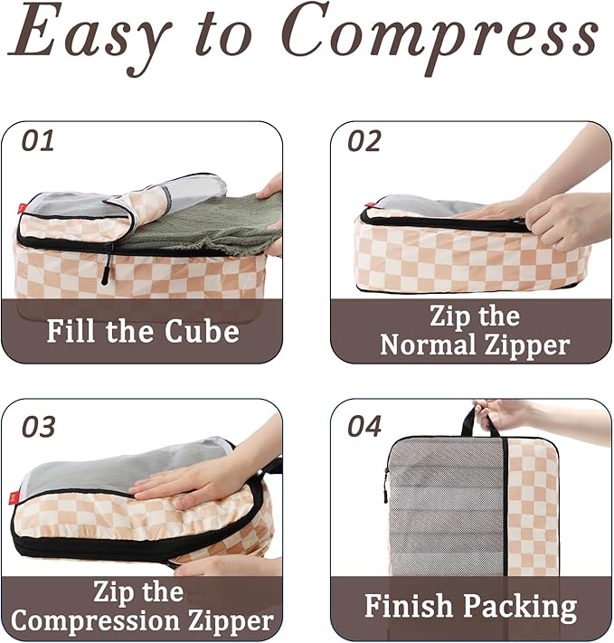 U+U 8 Set Compression Packing Cubes - Ultralight Travel Organizers with Laundry Bag and Cosmetic Bag, Space-Saving Suitcase O