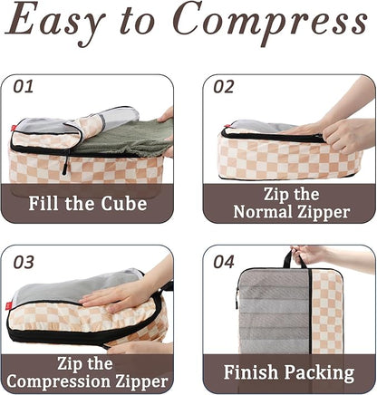 U+U 8 Set Compression Packing Cubes - Ultralight Travel Organizers with Laundry Bag and Cosmetic Bag, Space-Saving Suitcase O