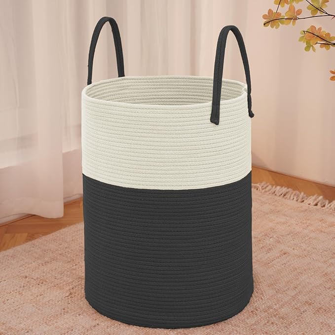 JMvicyroam Large Woven Laundry Basket Hamper,60L Cotton Rope Storage Bin for Blankets,Toys and Clothes,Decorative Tall Nurser