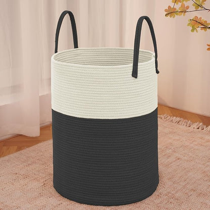 JMvicyroam Large Woven Laundry Basket Hamper,60L Cotton Rope Storage Bin for Blankets,Toys and Clothes,Decorative Tall Nurser