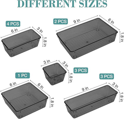 StorMiracle 13 PCS Drawer Organizer Set, 5 Varied Size Bathroom and kitchen Drawer cabinet organizer Trays, Clear Storage Bin