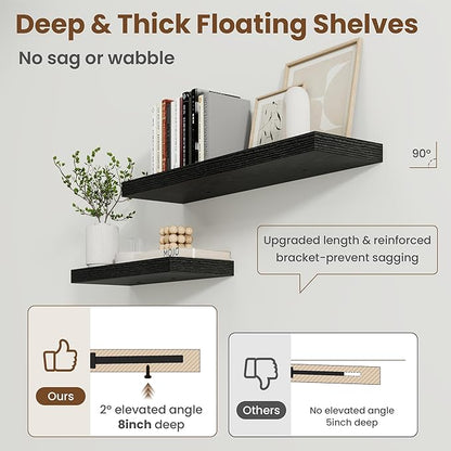 30 Inch Floating Shelves for Wall, 8 Inch Deep Floating Shelf for Storage & Display, Rustic Wall Mounted Shelf with Invisible