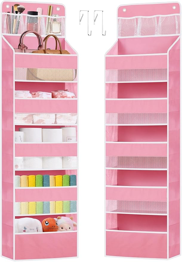 Over the Door Organizers Storage - 5 Shelf Hanging Storage shelves Door Organizer with Pockets, Anti Tilt 44 lb Load Behind D