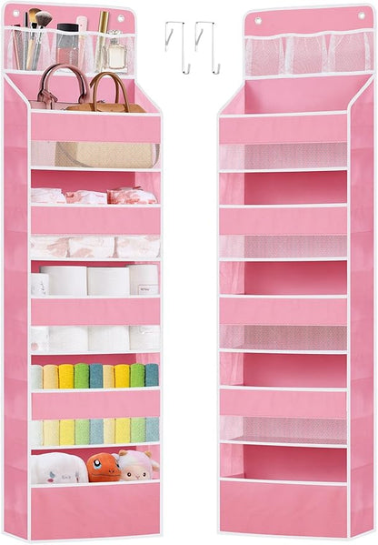 Over the Door Organizers Storage - 5 Shelf Hanging Storage shelves Door Organizer with Pockets, Anti Tilt 44 lb Load Behind D
