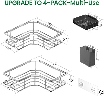 Adhesive Shower Caddy, 4 Pack Corner Bath Organizer, Rustproof Stainless Steel Shower Shelves with Large Capacity, No Drillin
