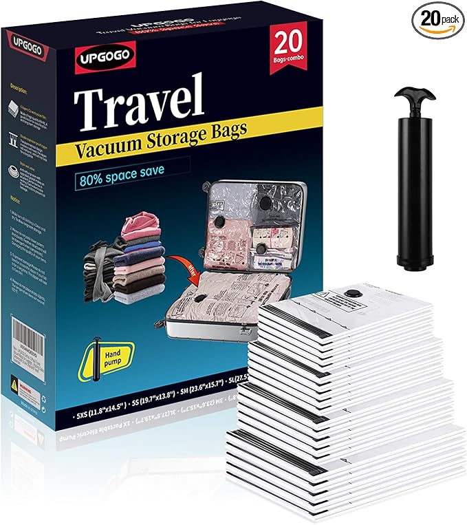 UPGOGO Travel Vacuum Bags for Luggage with Hand Pump,Vacuum Seal Bags for Clothing,Packing Cubes Compression,Cruise Ship and 