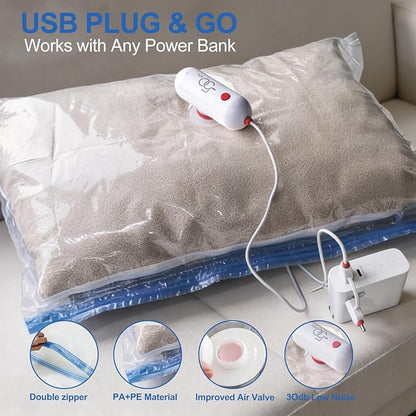 VMstr Vacuum Seal Bags for Clothing Travel, Vacuum Storage Bags with USB Electric Pump, Compression Space Saver for Luggage S