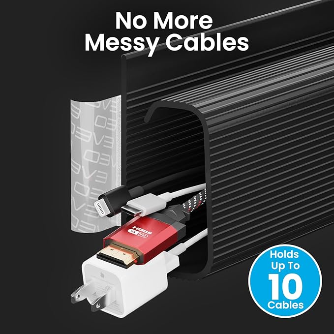 EVEO Cable Management Under Desk Kit (12 Units) - Under Desk Cable Management Cord Hider, Cable Hider Cord Management, Cable Organizer, Cord Organizer Tray - 192'' J Channel (12X16) - Black