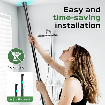 HAMITOR Shower Caddy Tension Pole: Rustproof Quick Install Corner Bathroom Organizer Shelf on Floor for Renters - 4-Tier Larg