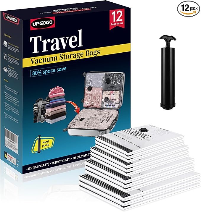 UPGOGO Travel Vacuum Bags for Luggage with Hand Pump,Vacuum Seal Bags for Clothing,Packing Cubes Compression,Cruise Ship and 
