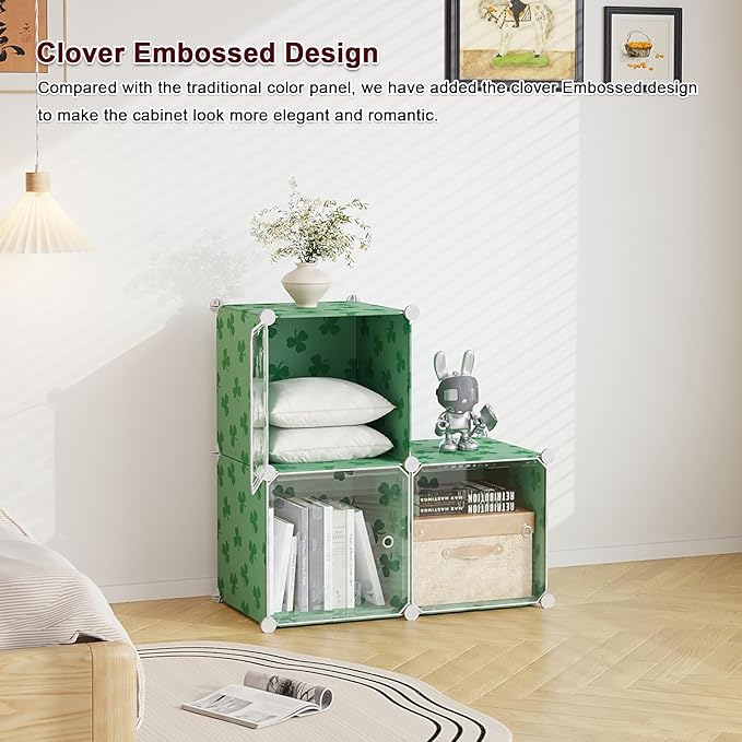 C&AHOME Cube Storage Organizer with Doors, 3-Cube Shelves, DIY Plastic Modular Bookshelf, Closet Clothes Storage Shelving Ide