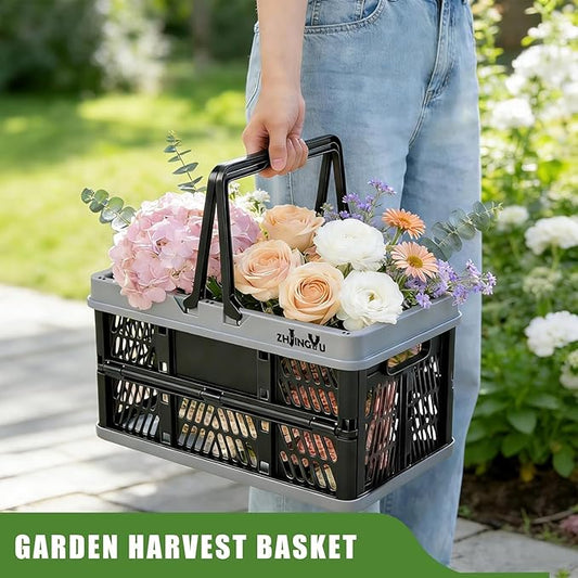 ZHJINGYU plastic baskets with handles 20L,collapsible crates for storage,14.96"x9.84"x7.87" foldable shopping basket ,foldabl