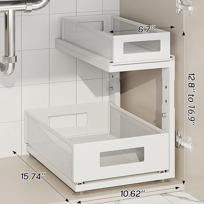 2 Pack Under Sink Organizer With Next-Gen Ball-Bearing Slides,2-Tier Pull Out Cabinet Storage,Height Adjustable Drawer Shelf 