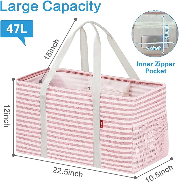 LHZ.K Standing Extra Large Utility Tote Bag 2 Pack, Foldable Reusable Grocery Bags with Metal Wire Frame & Hard Bottom Board