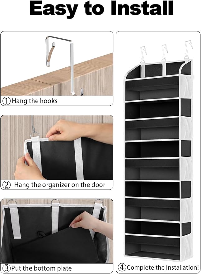 TAHAVICE 1 Pack Over The Door Storage Organizer with 5 Pockets 10 Mesh Side Pockets, 44 lbs Weight Capacity Door Hanging Orga
