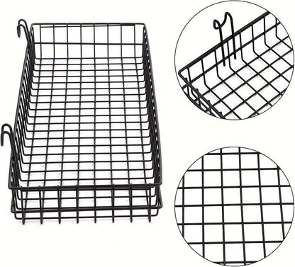 4 Pack 15.75 x 6 x 2.36 Inch Metal Grid Wall Baskets with Hooks, Hanging Wire Grid Basket, Multi-Function Wall Mounted Organi