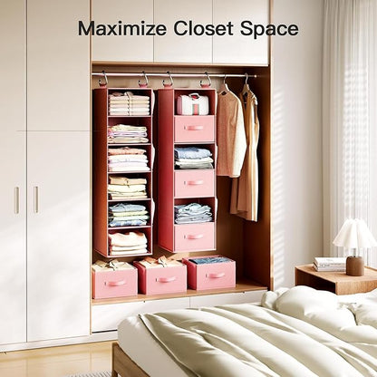 Pipishell Hanging Closet Organizer 6-Shelf, Hanging Shelves for Closet with 3 Removable Drawers & Side Pockets for Bedroom, G