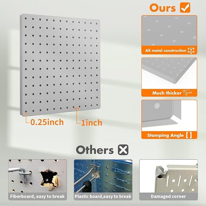 Peg Board, 6PCS Metal Pegboard, Heavy Duty Pegboard Wall Organizer with Frame. Pegboard for Walls, Garage, Workbench, Craft R