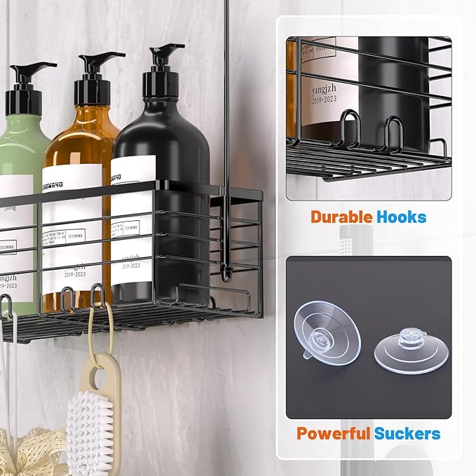 YUOROS Hanging Shower Caddy, Over the Door Shower Organizer Rack 304 Stainless Steel Rustproof Bathroom Storage Shampoo Holde