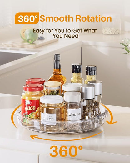LAMU 2 Pack 10.6in Lazy Susan Organizer Turntable for Cabinet, Clear Lazy Susan for Refrigerator Rotating Organizer for Fridg