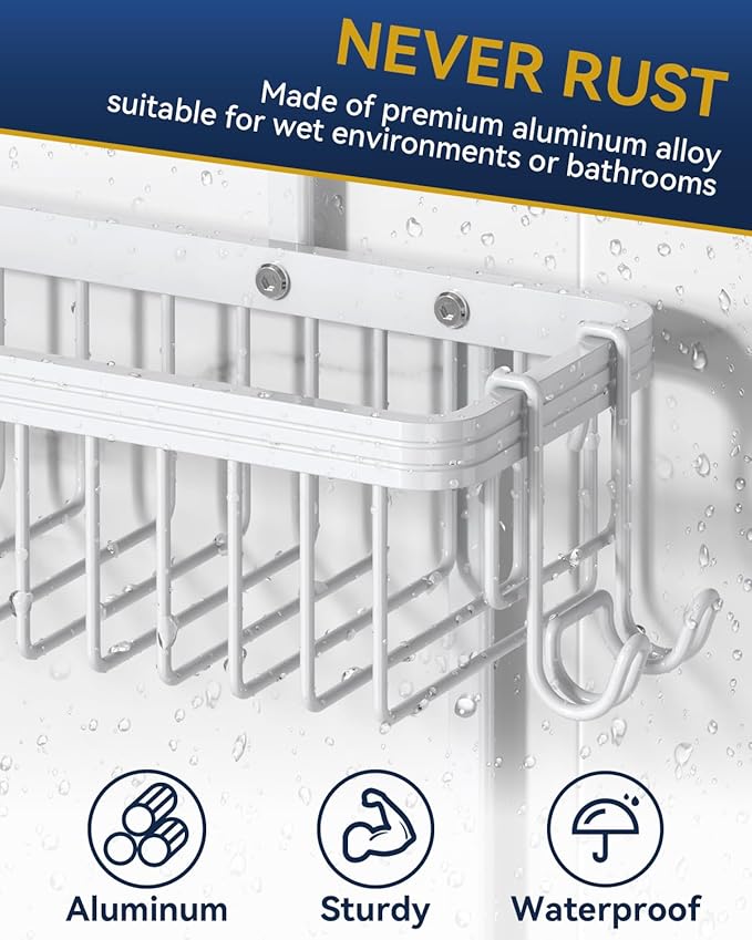 YASONIC Shower Caddy Hanging, Never Rust Shower Organizer Hanging, Aluminum Shower Racks for Inside Shower with Hooks for Raz