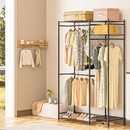 Neprock Portable Closets for Hanging Clothes, Freestanding Clothing Rack with 3 Hang Rods & 5 Shelves, Metal Wardrobe Garment