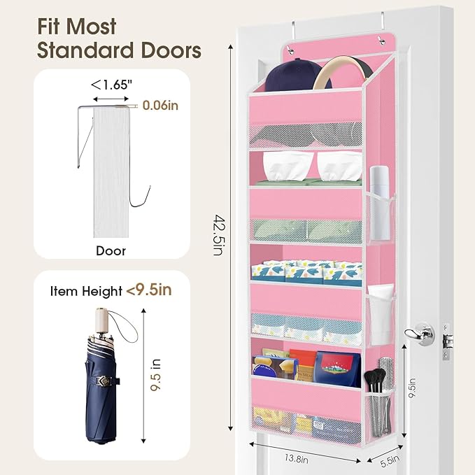 SpaceHacks 1 Pack Over The Door Organizer Hanging Storage Organizers with Clear Window 40lb Large Capacity Room Organizer for