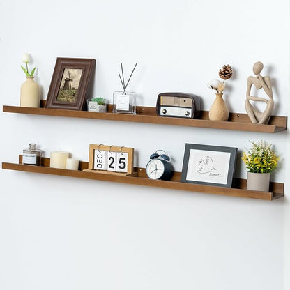 Picture Ledge Wall Shelves 48 inch Width Set of 2, Solid Pine Wood Rustic Floating Ledge Shelves for Wall for Kids' Room Bedr