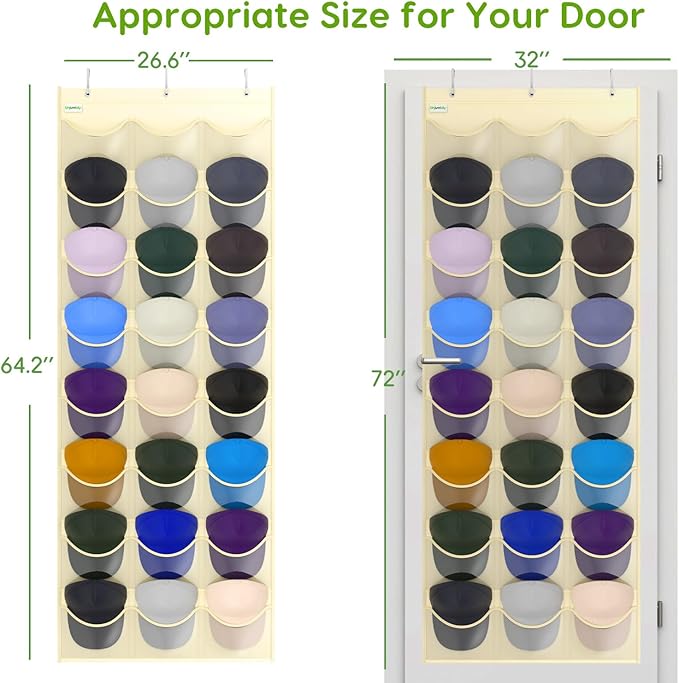 Unjumbly Baseball Hat Rack, 24 Pocket Over-The-Door Hat Organizer with Clear Deep Pockets to Display Baseball Caps Collection