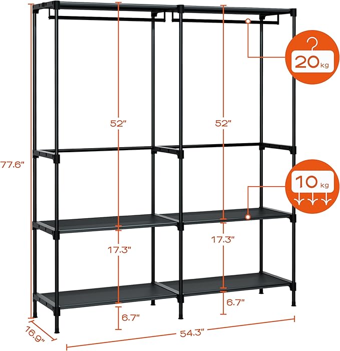 CASAMAYA Clothes Rack, Portable Closet, 54.3 Inch Large Capacity Wardrobe Closet, Clothes Storage Organizer with Shelves and 