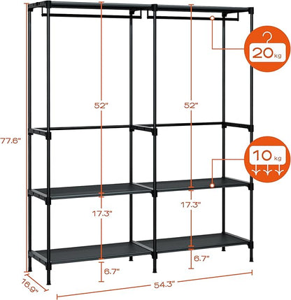 CASAMAYA Clothes Rack, Portable Closet, 54.3 Inch Large Capacity Wardrobe Closet, Clothes Storage Organizer with Shelves and 