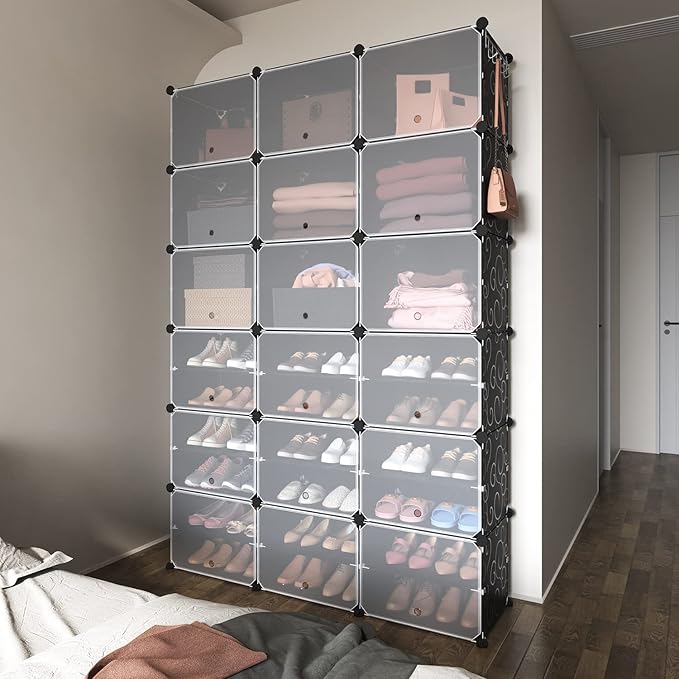 ROJASOP Portable Shoe Rack Organizer, 72 Pairs Covered Shoe Rack Shoe Organizer for Closet Entryway 12-Tier Shoe Storage Cabi