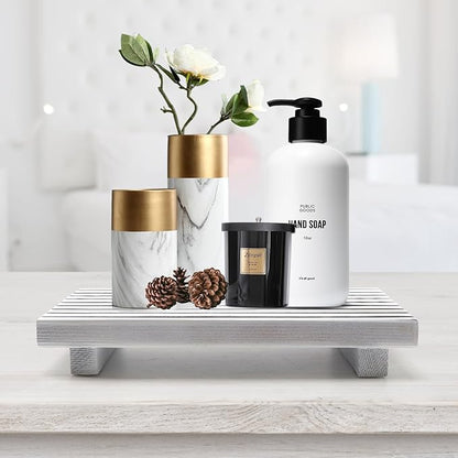 Modern White Wood Pedestal Stand for Bathroom Tray Kitchen Counter Decor Bathroom Sink Accessories Decorative Wooden Risers f