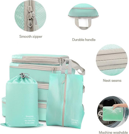 Compression Packing Cubes 6 Set, Dual Zipper Compression Packing Cubes for Travel, Space-Saving Packing Bags for Suitcases, p