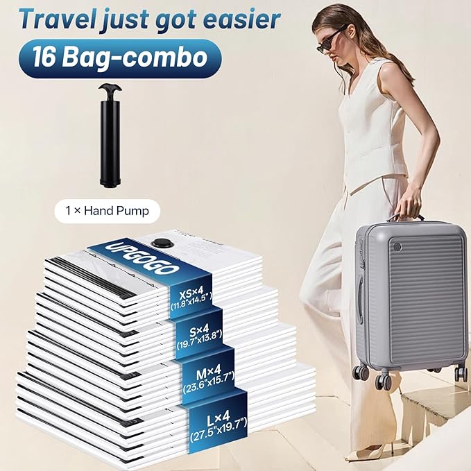 UPGOGO Travel Vacuum Bags for Luggage with Hand Pump,Vacuum Seal Bags for Clothing,Packing Cubes Compression,Cruise Ship and 
